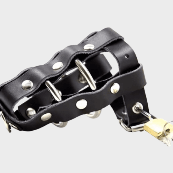 cage-chastete-cuir-lanieres Cage de chasteté cuir avec lanières